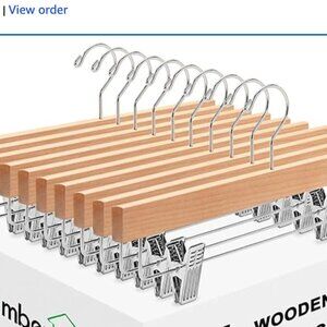 Amber Home Natural Wooden Pants Hanger Set with Clips Set of 10